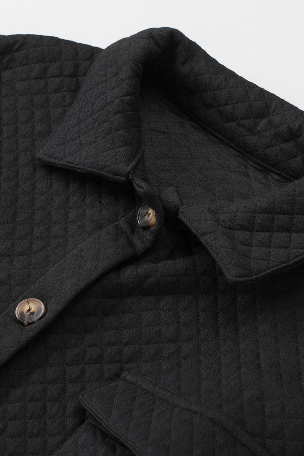 Retro Quilted Flap Pocket Button Shacket | Black