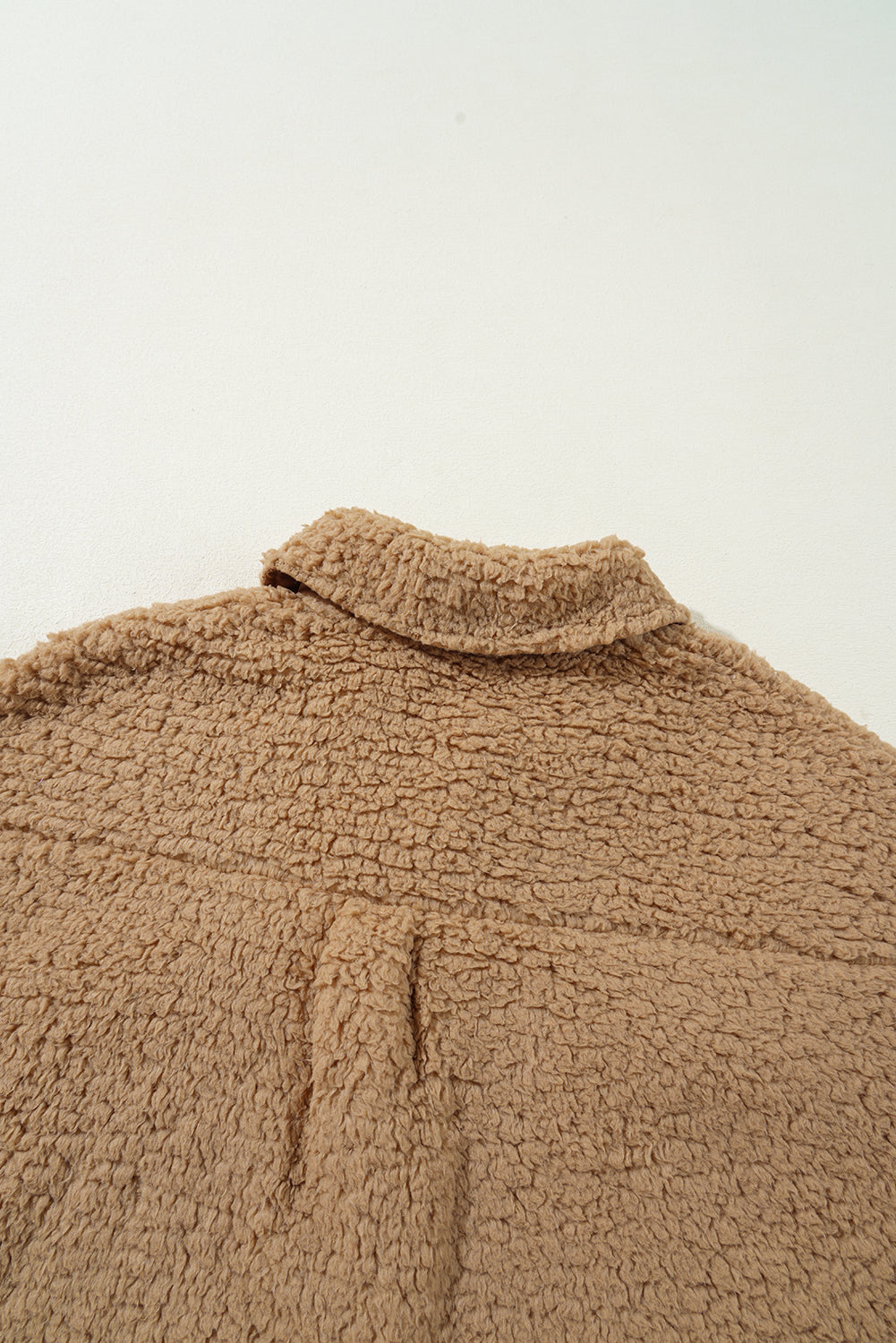 Contrast Flap Pocket Single Breasted Teddy Coat | Khaki