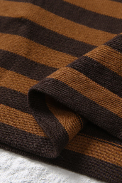 Striped Knit Quarter Zip Hoodie | Brown