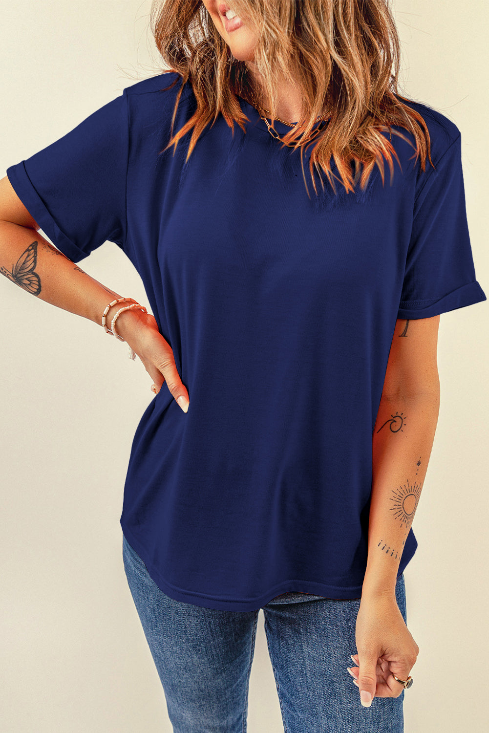 Casual Plain Crew Neck Tee | Blue