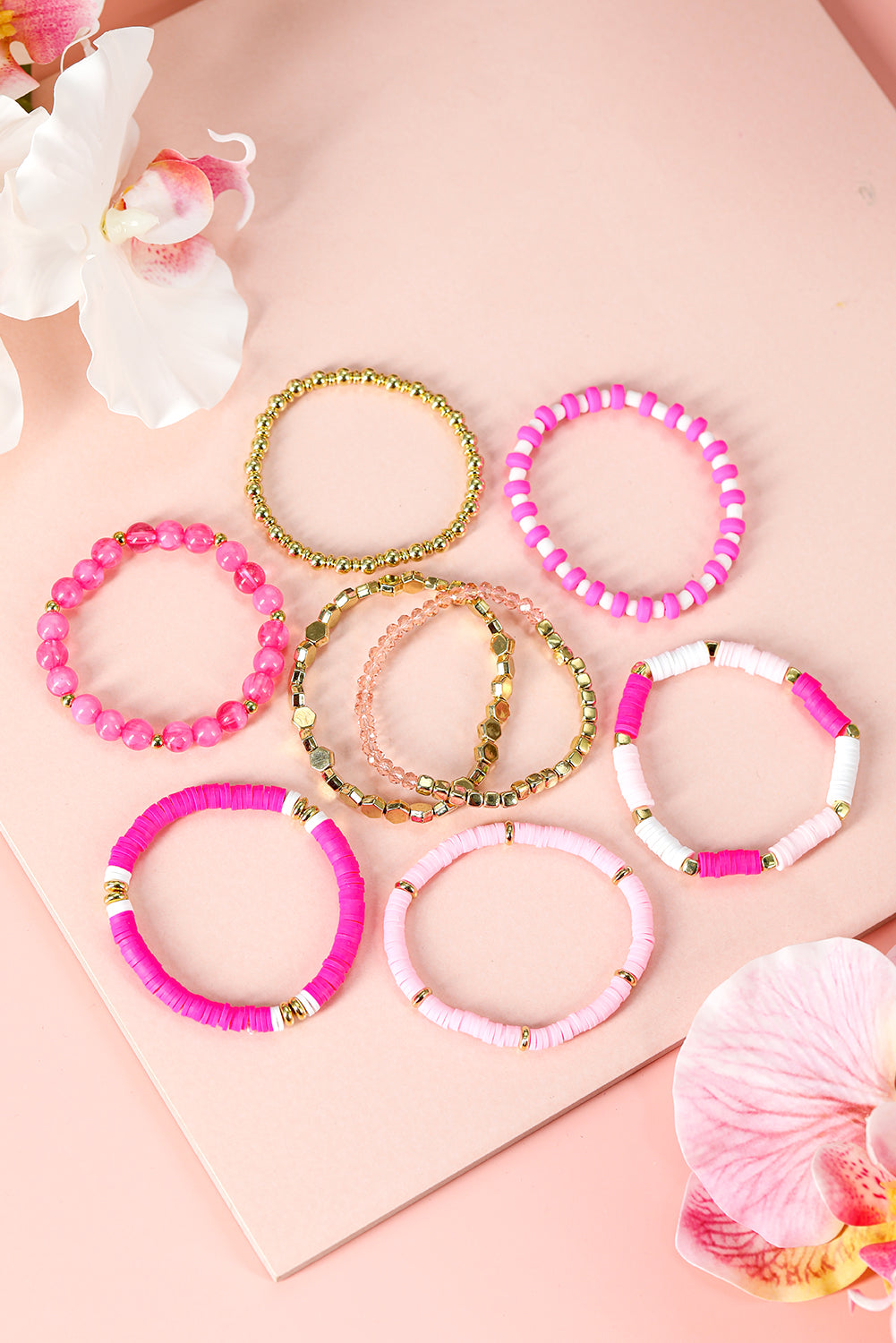 8Pcs Valentine Vibe Beaded Elastic Bracelet Set | Sachet Pink