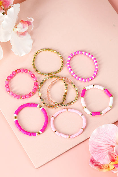 8Pcs Valentine Vibe Beaded Elastic Bracelet Set | Sachet Pink