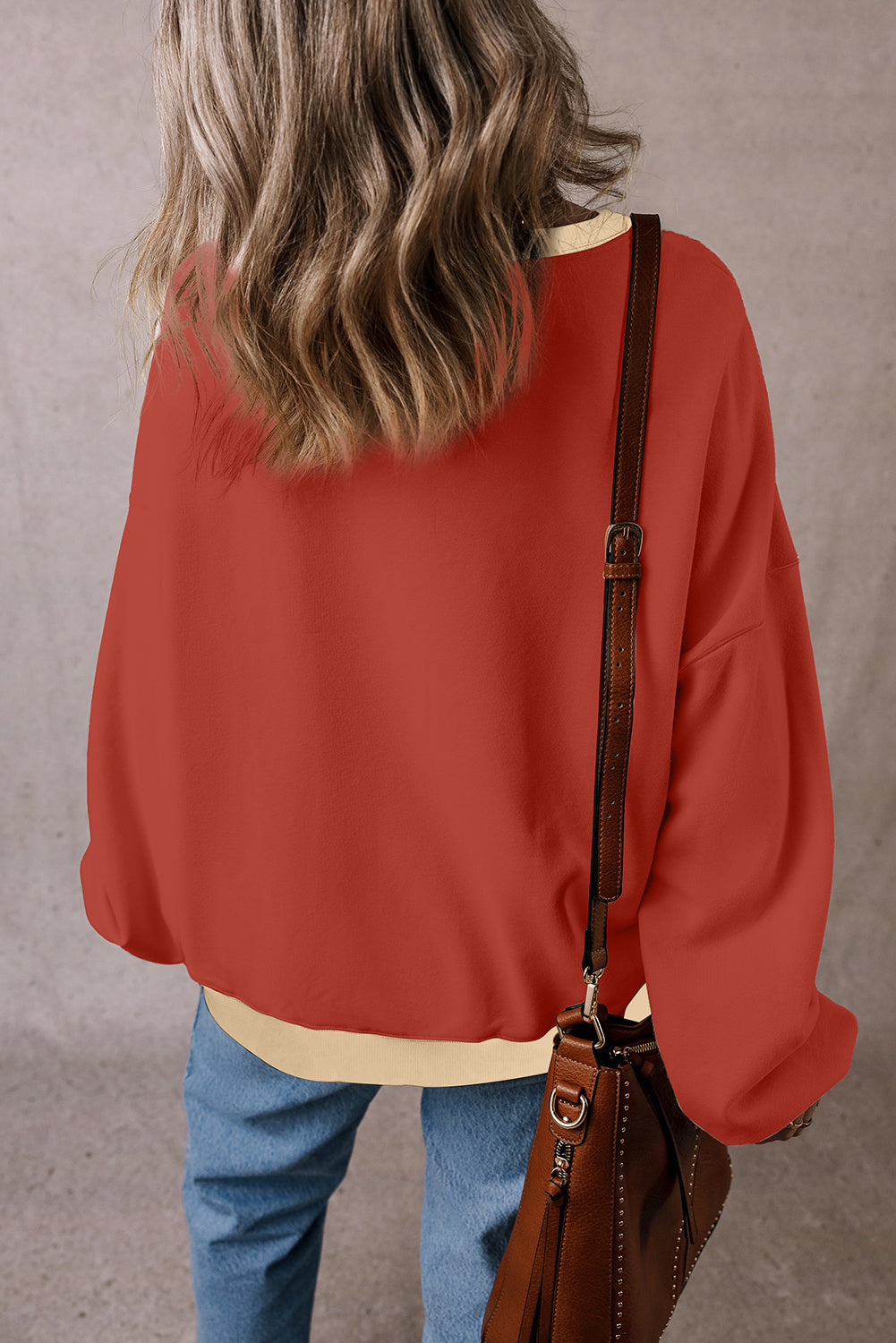 Colour Block Patch Drop Shoulder Oversized Sweatshirt | Red Clay