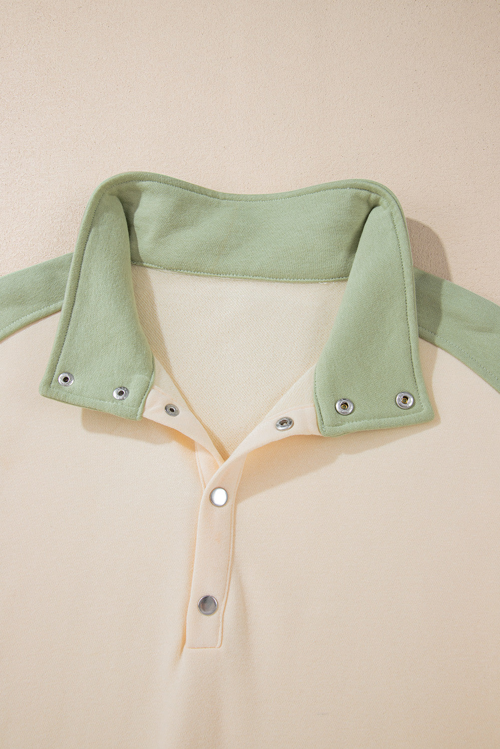 Colourblock Patchwork Buttoned Collar Kangaroo Pocket Sweatshirt | Laurel Green