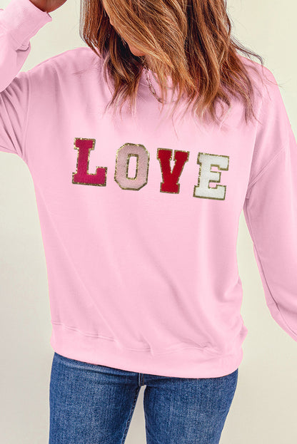 Valentine Love Chenille Embroidered Sweatshirt | Pink