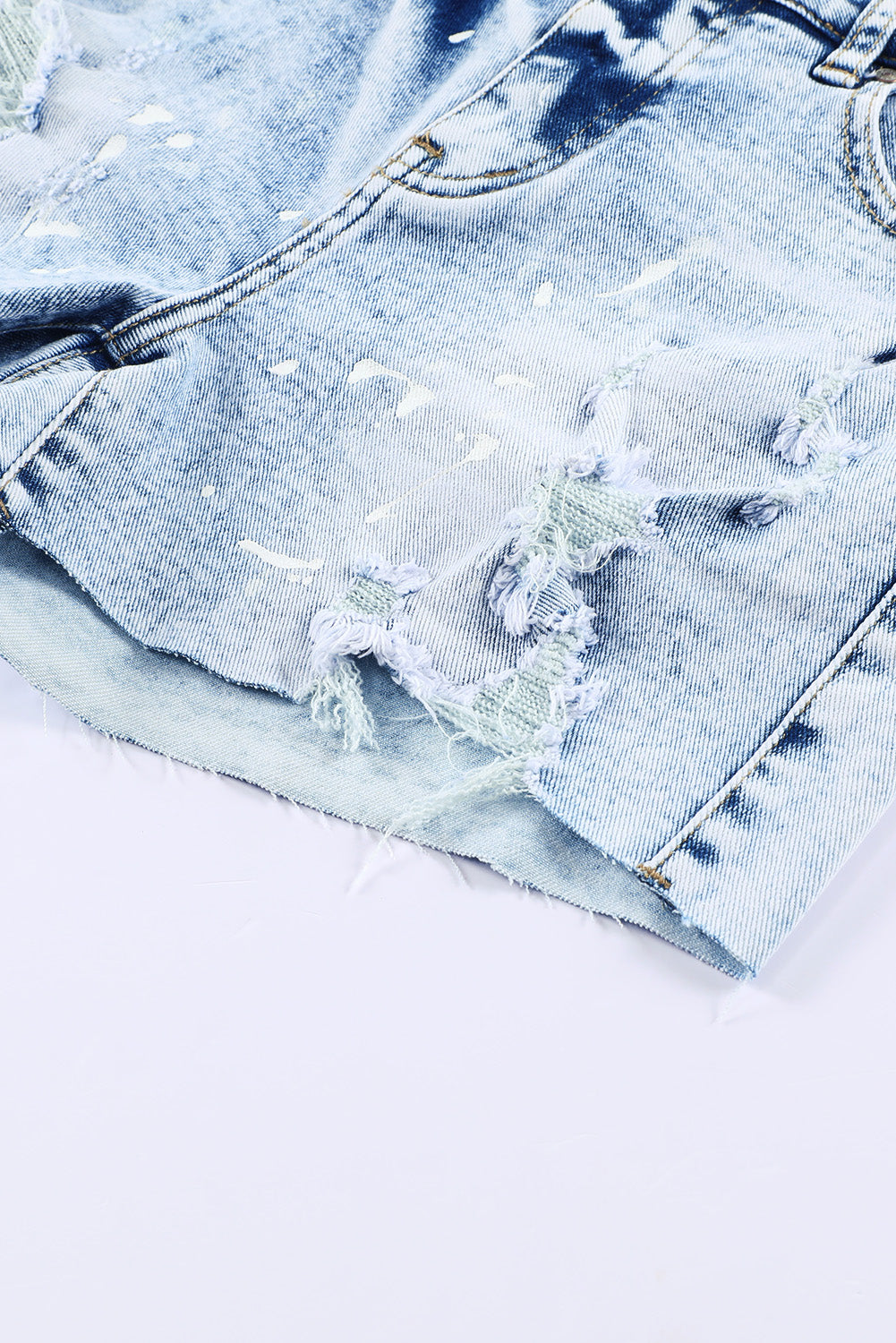 Distressed Bleached Denim Shorts | Sky Blue