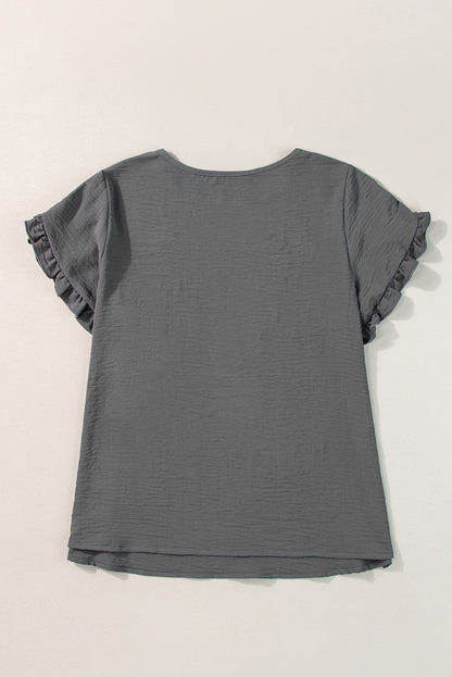 Ruffled Short Sleeve Plus Size Top | Dark Grey