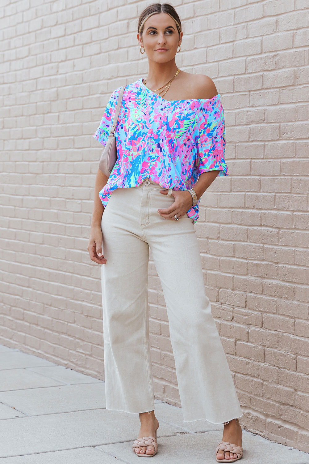 Loose Painted Floral Tee | Sky Blue