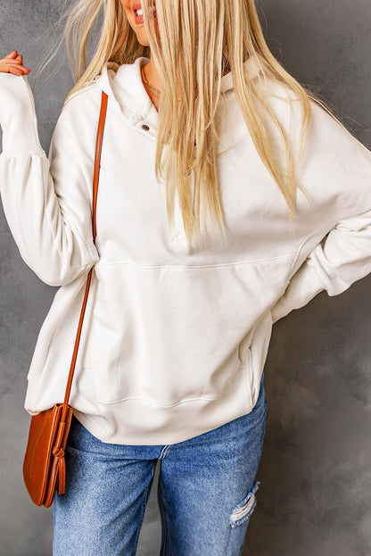 Batwing Sleeve Pocketed Henley Hoodie | White