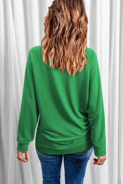 Solid Round Neck Raglan Sleeve Sweatshirt | Green