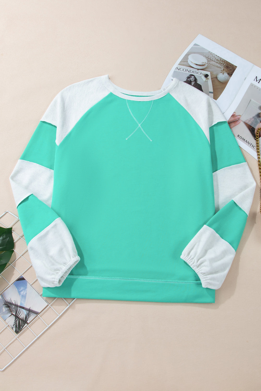 Colourblock Patchwork Cross Seam Plus Sweatshirt | Aruba Blue