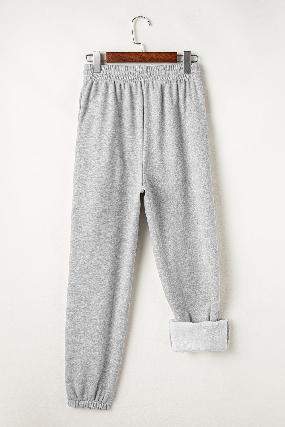 Solid Colour Fleece Lined Drawstring Waist Joggers | Light Grey