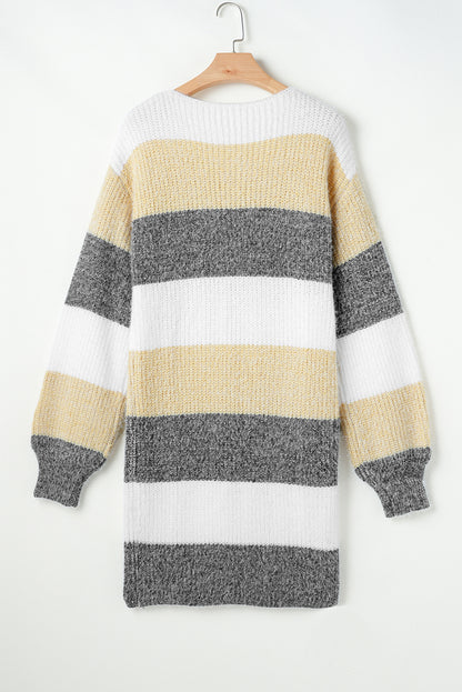 Colourblock Bubble Sleeve Drop Shoulder Sweater Dress | Gray Stripe