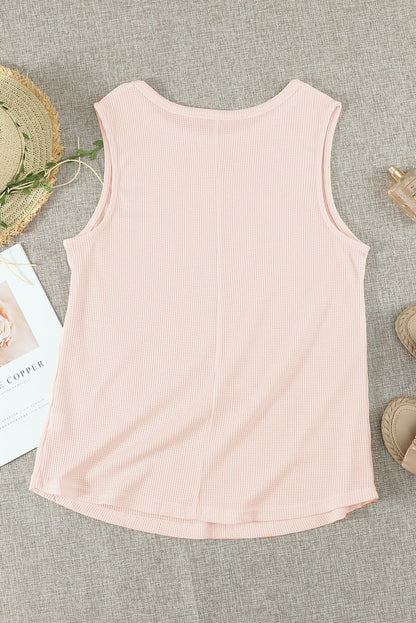 Crew Neck Waffle Tank Top | Apricot