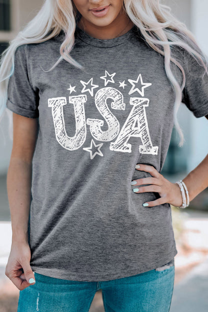 Usa Starry Graphic Casual Tee | Gray