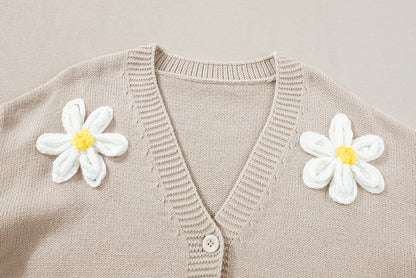 Elegant Flower Decor Button Front Cardigan | Parchment