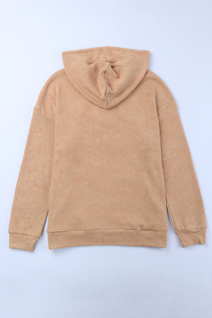 Waffle Knit Kangaroo Pocket Hooded Sweatshirt | Brown