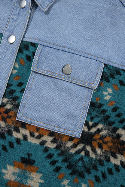 Aztec Printed Denim Jacket | Blue