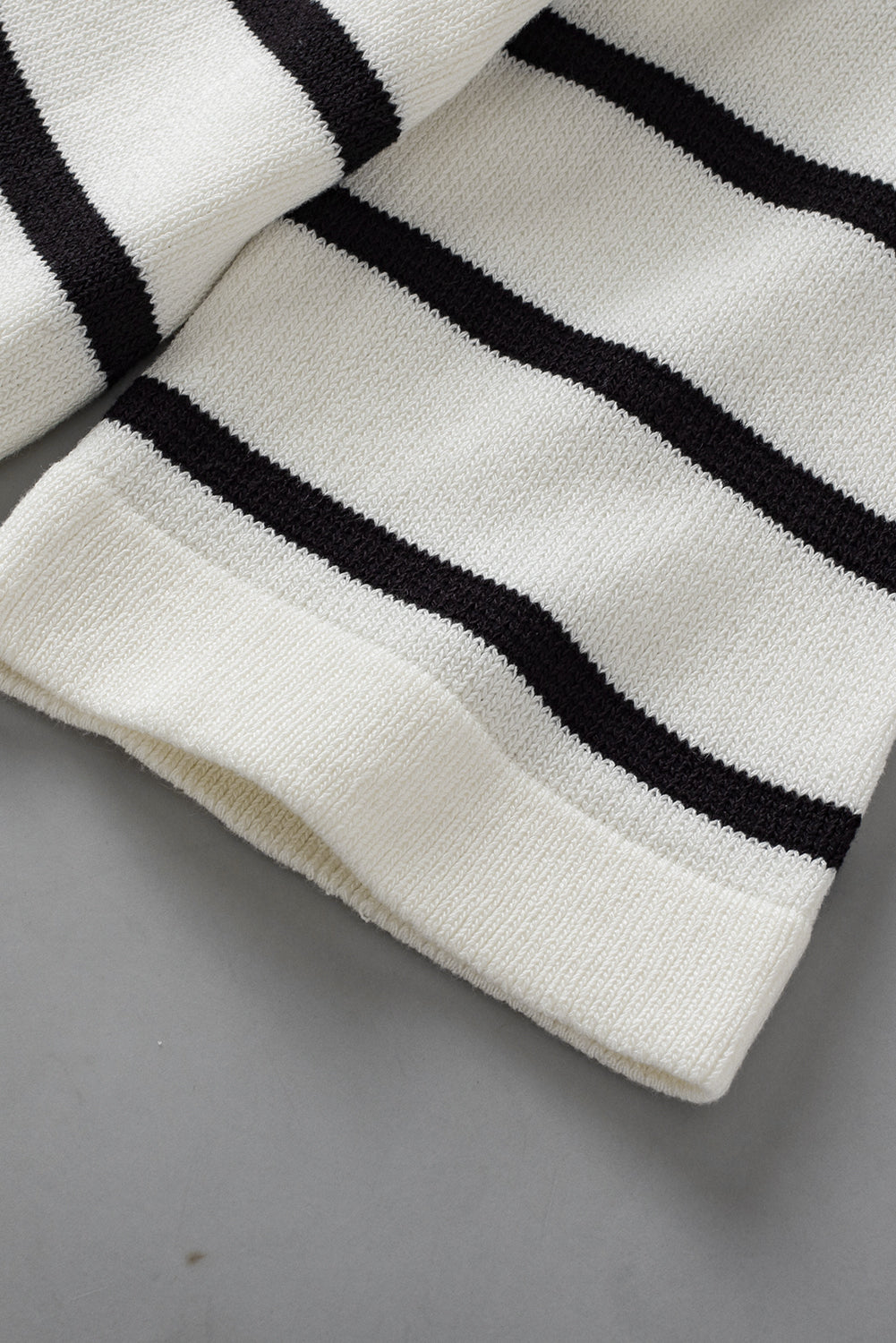 Striped Half Sleeve Knitted Tee | White Stripe