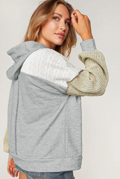 Colourblock Patchwork Pullover Hoodie | Gray