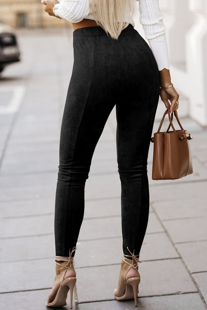 High Waist Faux Suede Skinny Leggings | Black