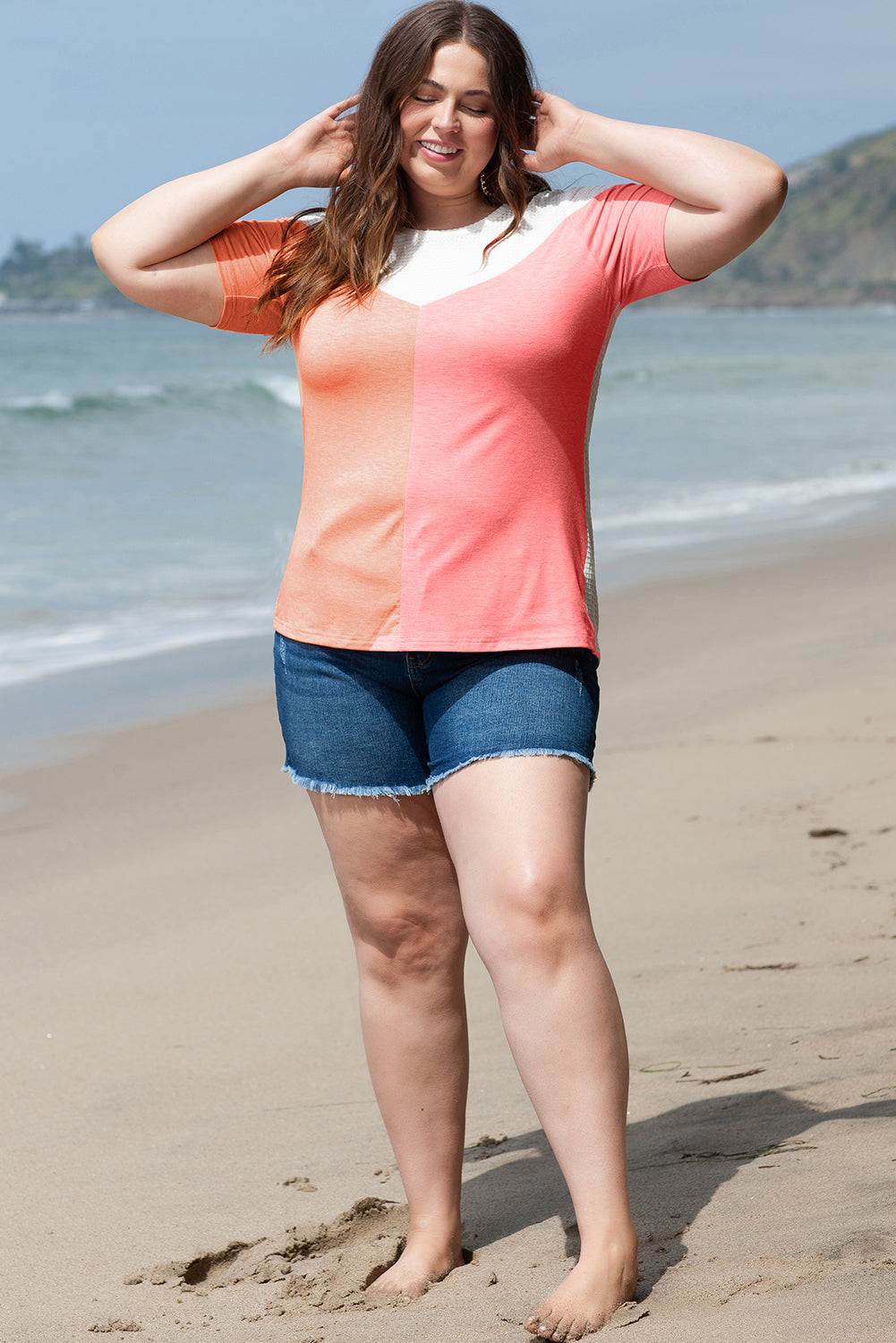 Plus Size Colourblock Waffle Knit Tee | White