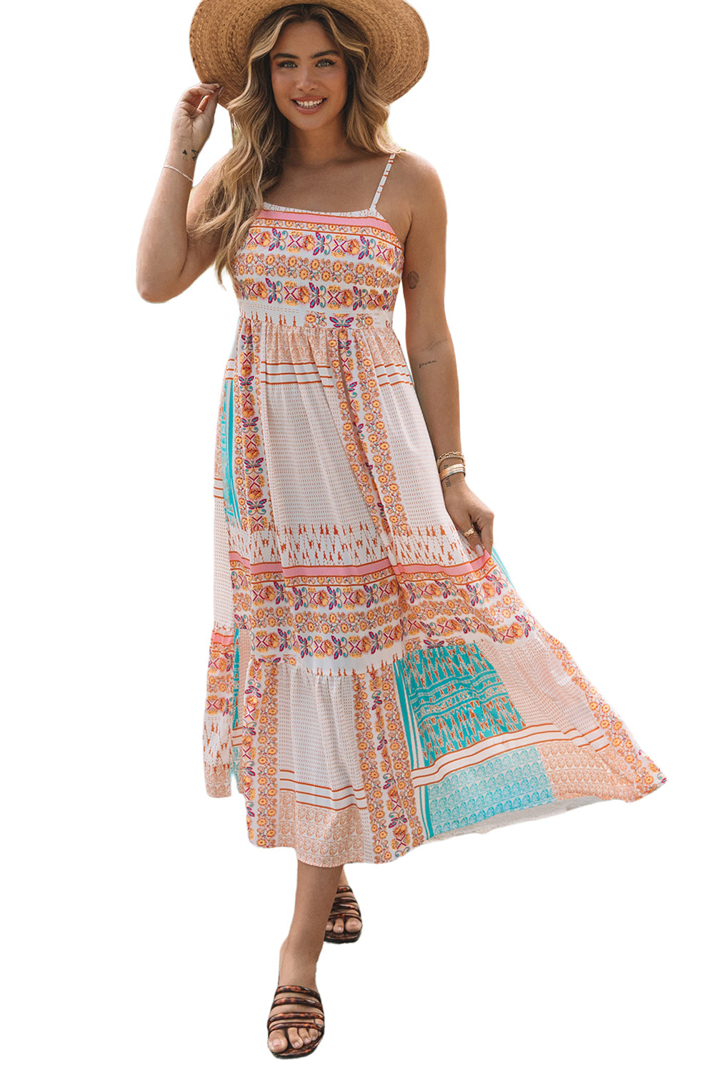 Boho Patchwork Print Square Neck Sundress | Multicolour