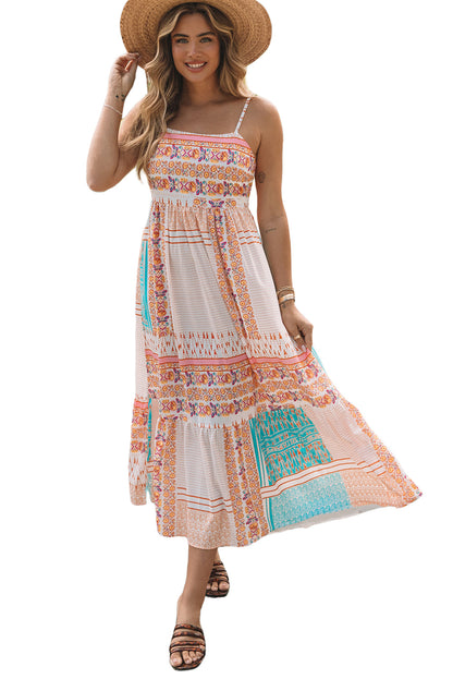 Boho Patchwork Print Square Neck Sundress | Multicolour