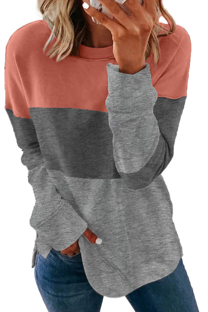 Colourblock  Contrast Stitching Sweatshirt With Slits | Gray