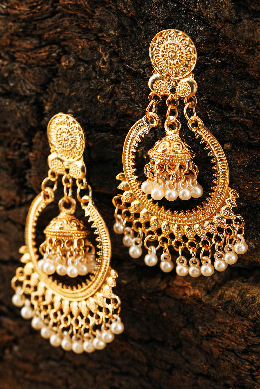 Boho Pearl Tasseled Plated Alloy Dangle Earrings | Gold