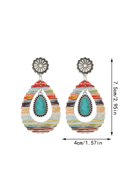 Hollowed Waterdrop Shape Leather Turquoise Earrings | Red