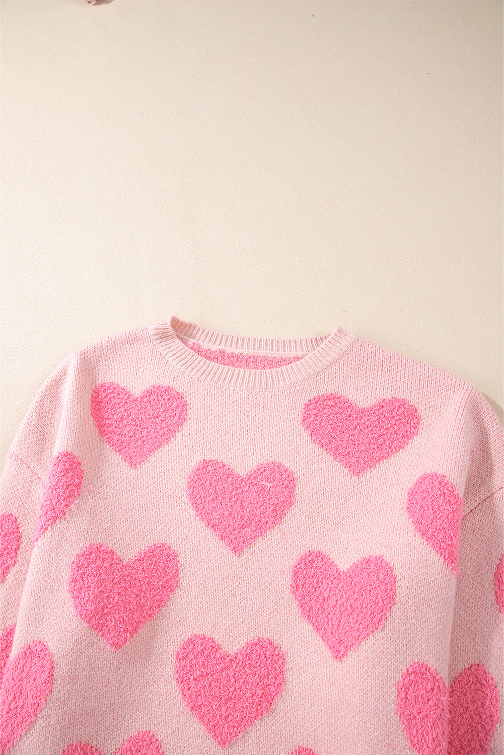 Valentine'S Day Heart Jacquard Knit Sweater | Light Pink