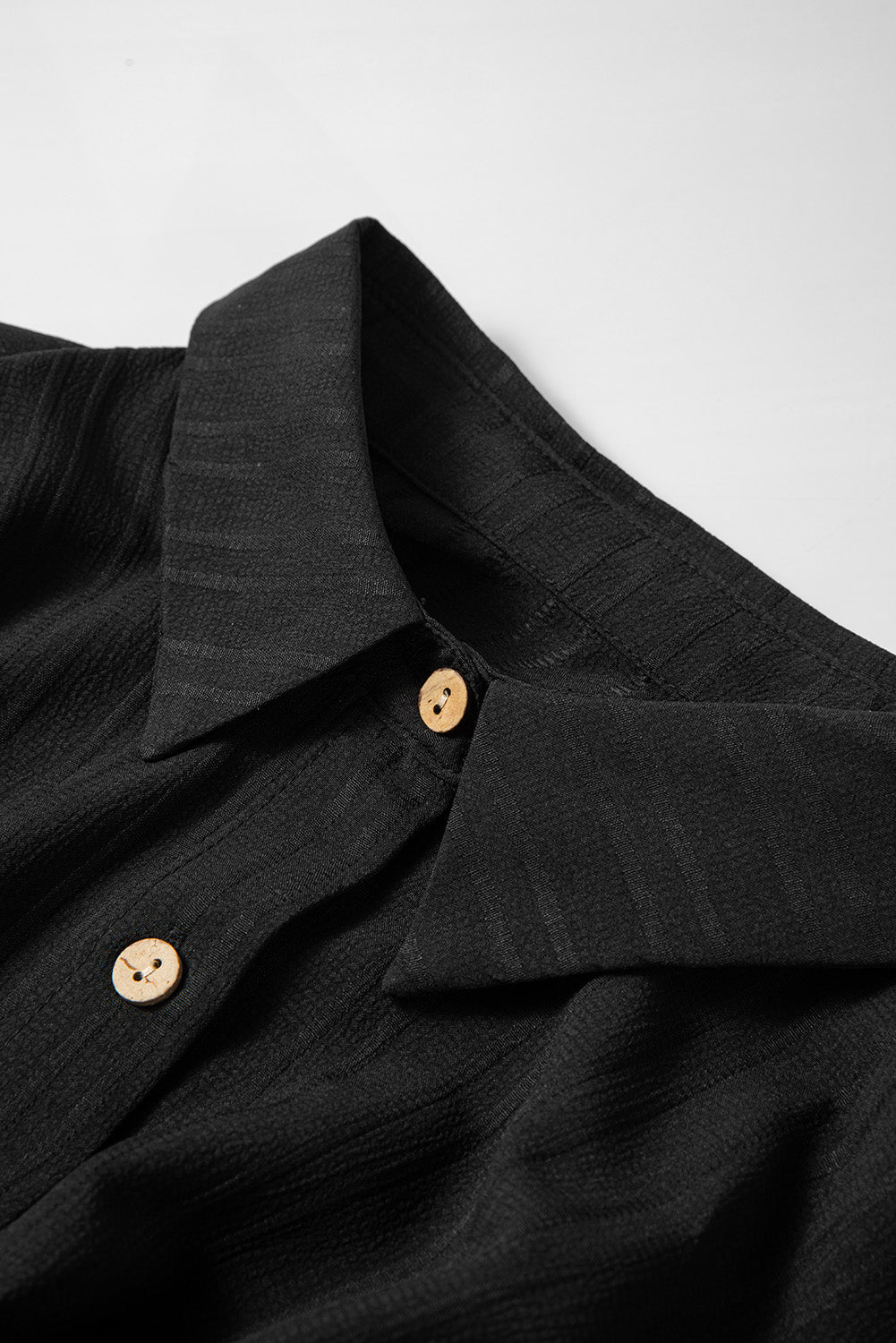 Solid Colour Textured Buttoned Turn Down Collar Shirt | Black