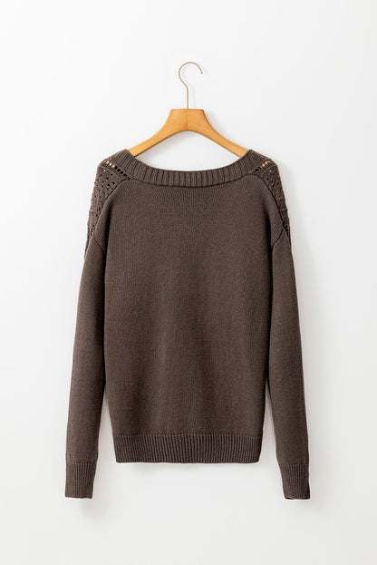 Open Knit Drop Shoulder Sweater Cardigan | Dark Khaki