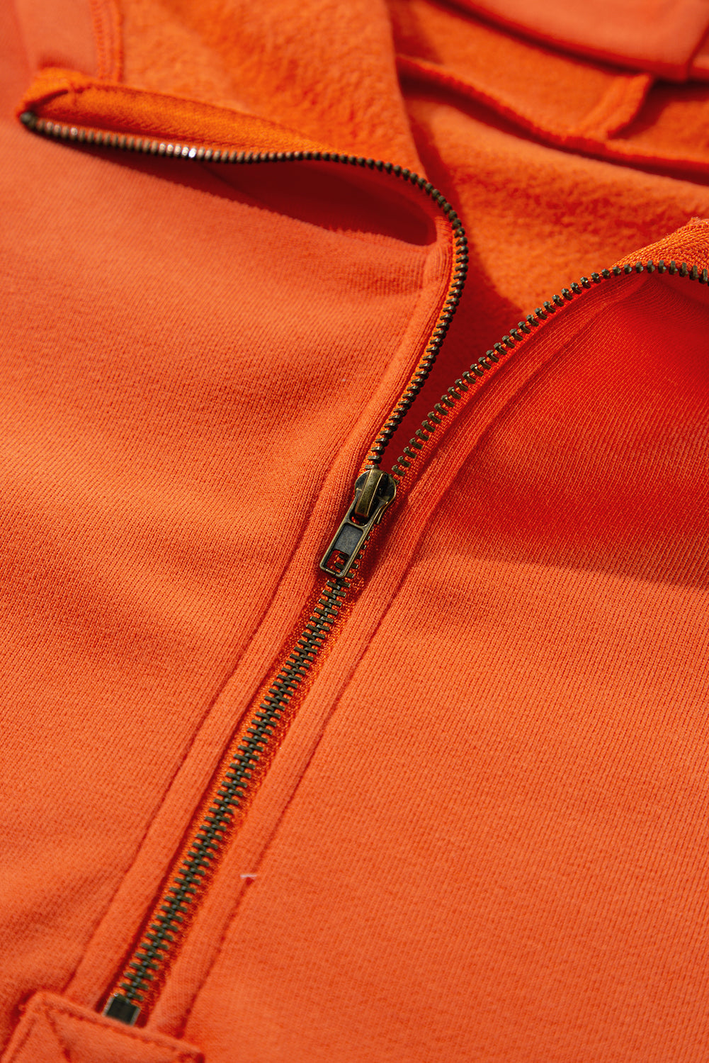 Fleece Lined Half Zipper Kangaroo Pockets Loose Hoodie | Orange