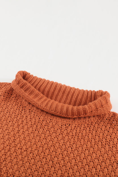 Oversized Chunky Batwing Long Sleeve Turtleneck Sweater | Orange