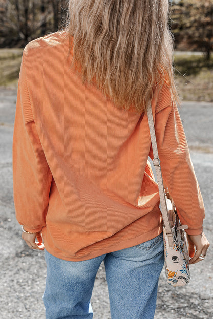 Ribbed Corduroy Oversized Sweatshirt | Orange