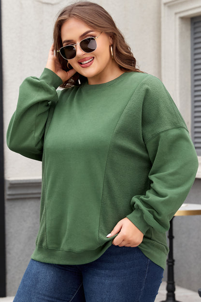 Loose Patchwork Crewneck Plus Size Sweatshirt | Blackish Green