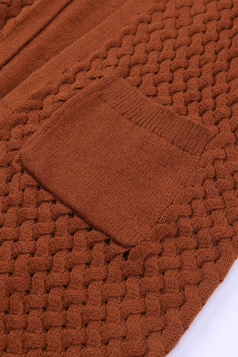 Open Front Woven Texture Knitted Cardigan With Pockets | Brown