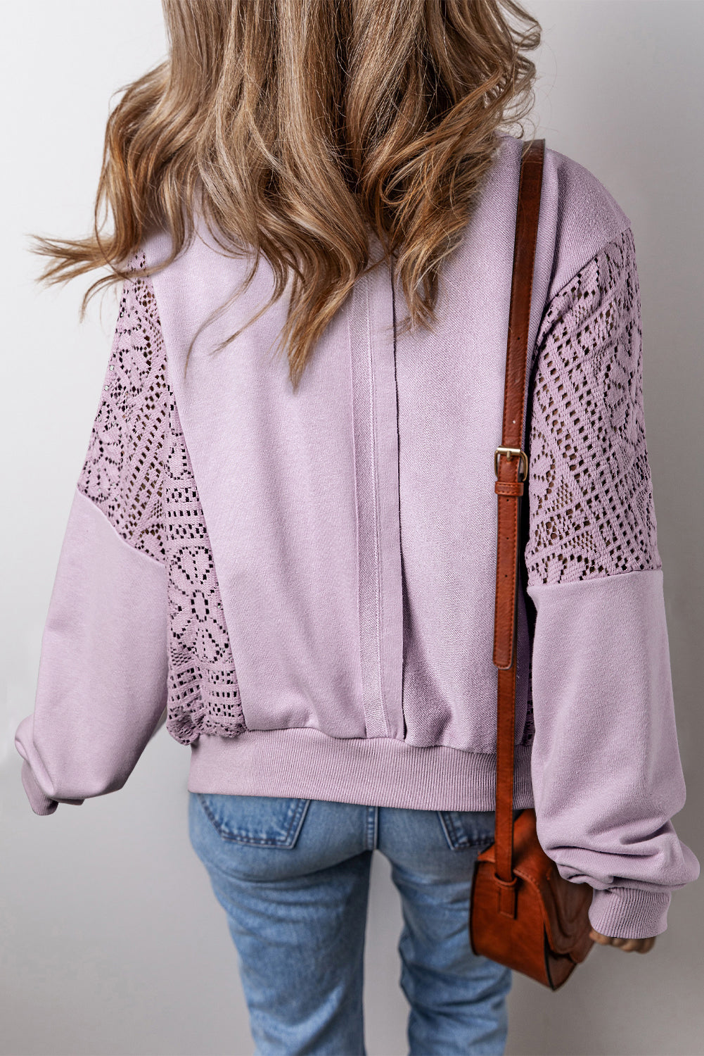 Knit Crochet Exposed Seam Ribbed Trim Sweatshirt | Orchid Petal