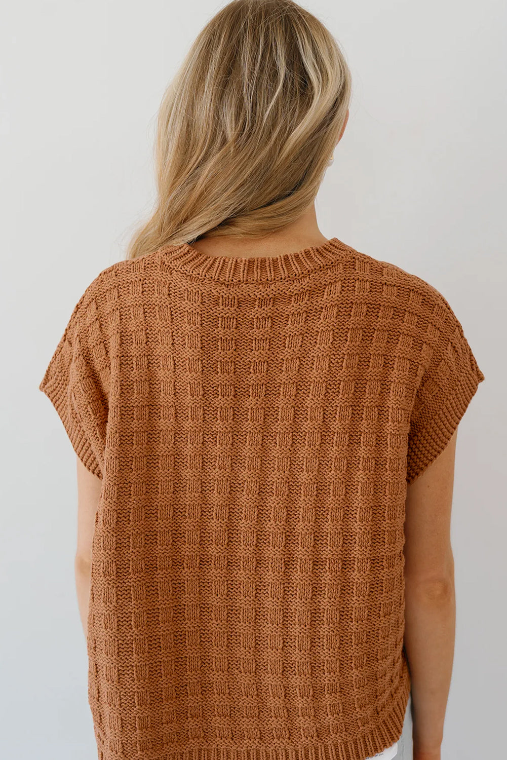 Round Neck Textured Knit Sweater Vest | Camel