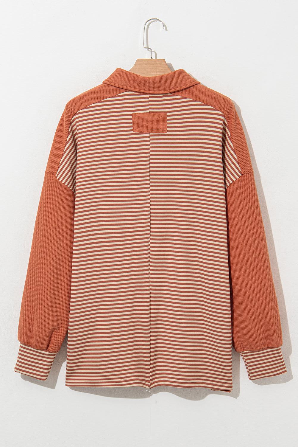 Textured Patched Drop Shoulder Buttoned Plus Size Sweatshirt | Red Stripe