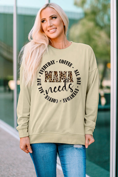 Mama Needs All Day Everyday Letters Graphic Sweatshirt | Khaki