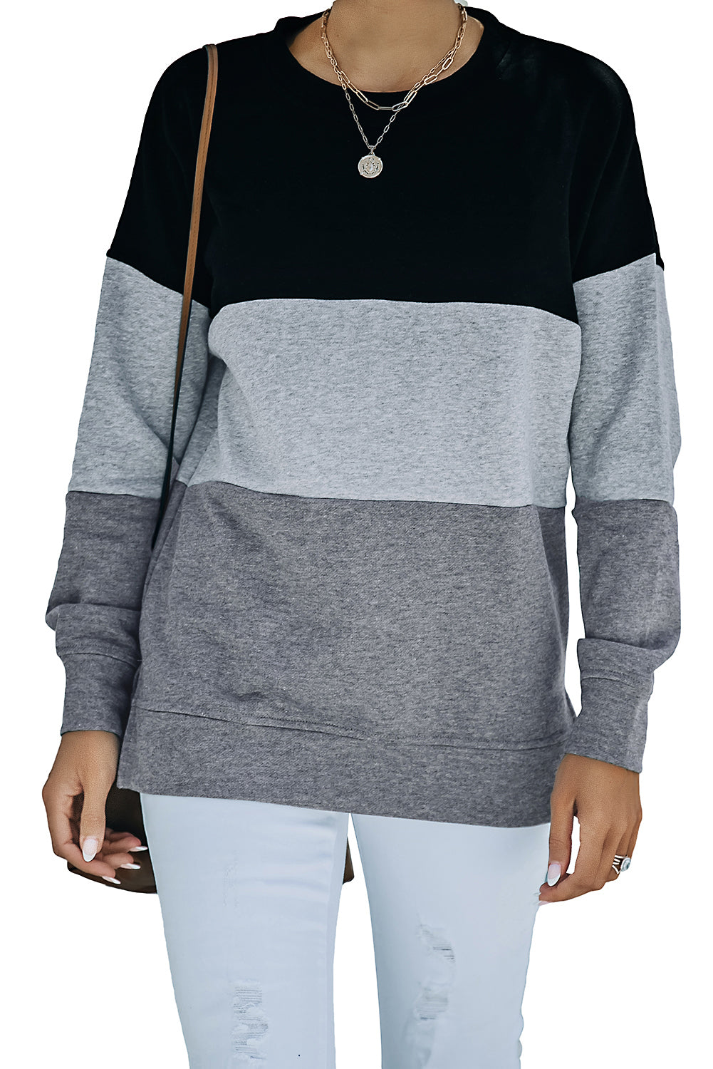 Colourblock  Contrast Stitching Sweatshirt With Slits | Black