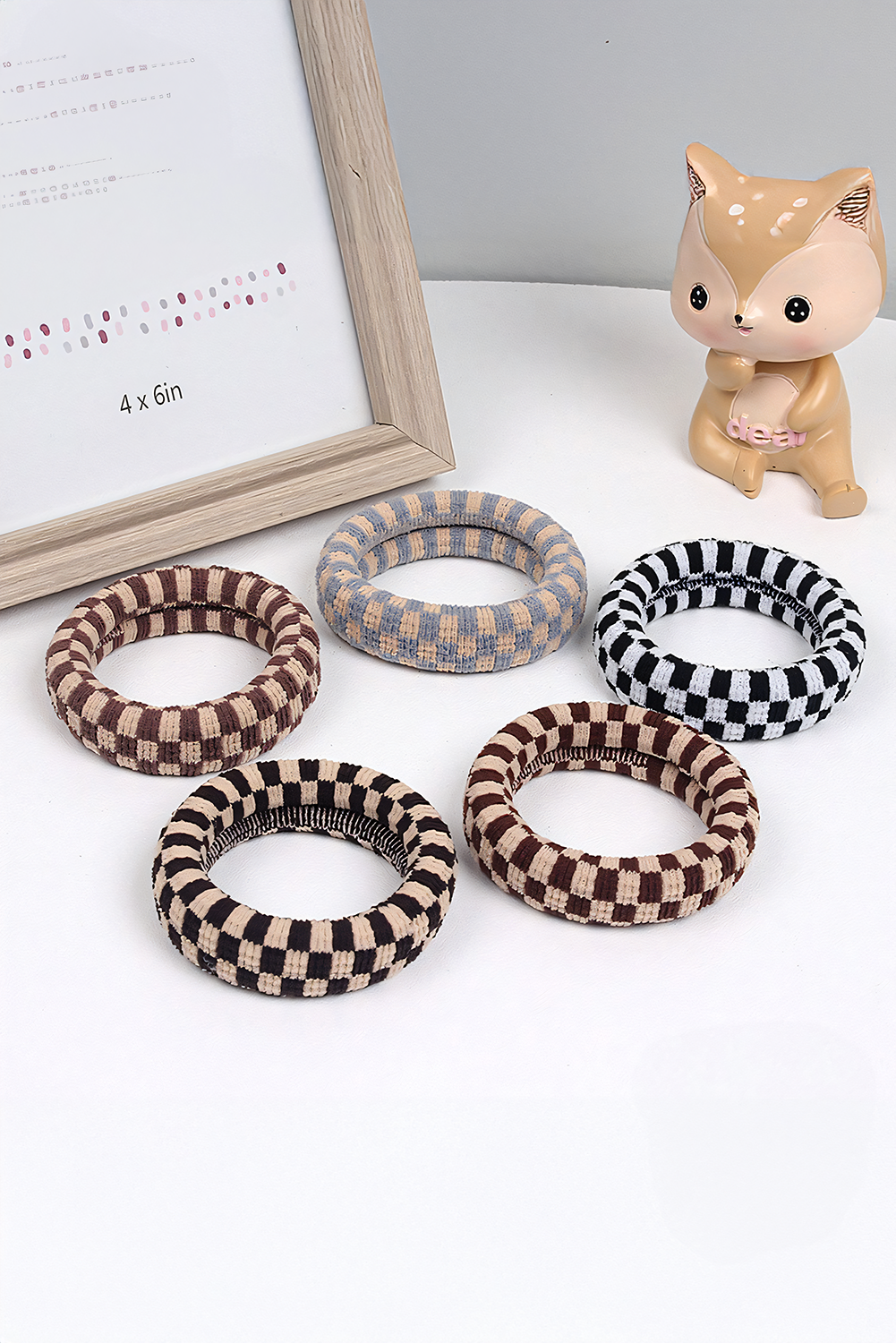 Checkered Print Nylon Elastic Hair Tie | Black