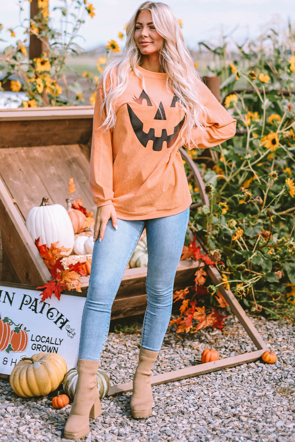 Pumpkin Smile Face Graphic Sweatshirt | Orange