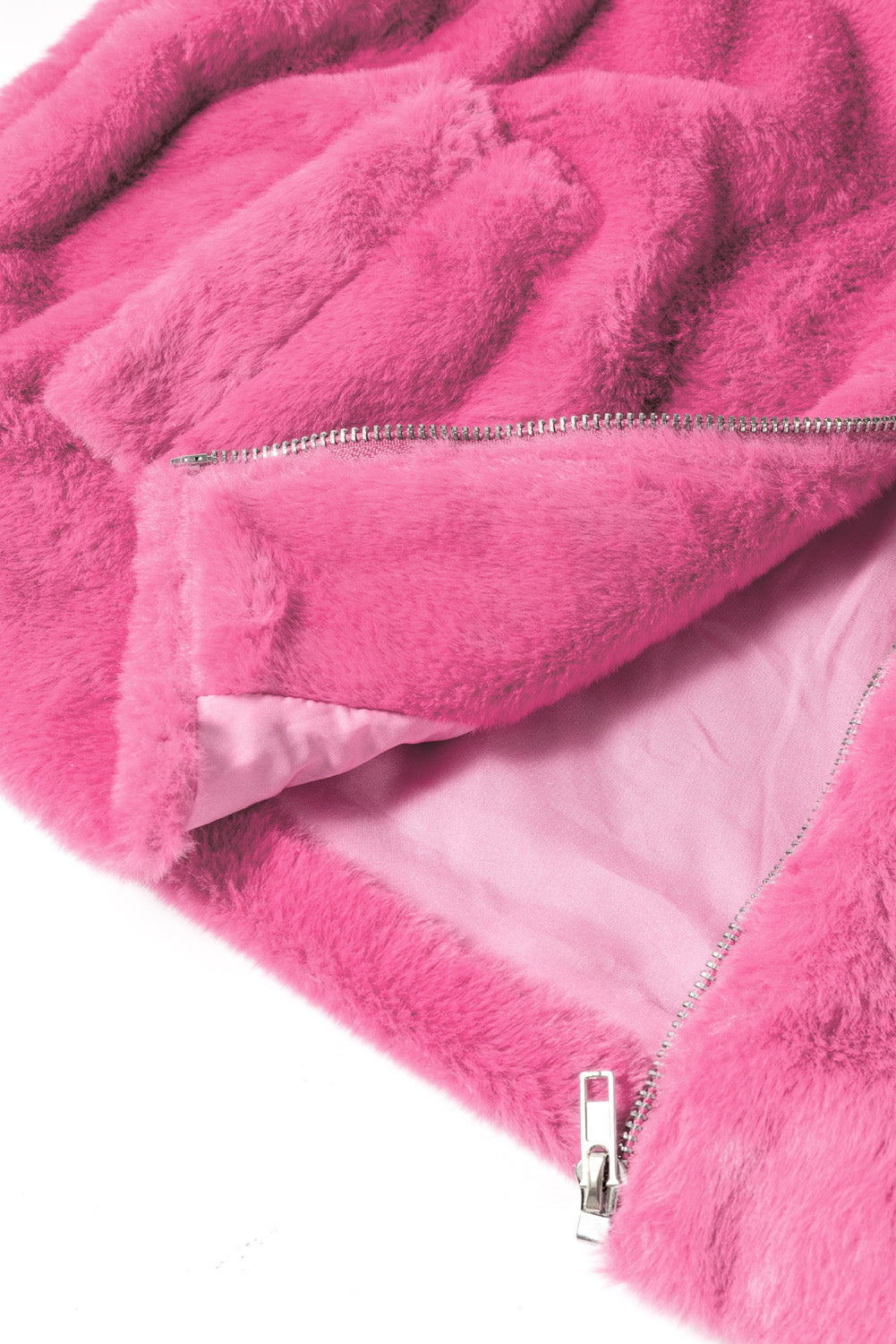 Fringed Full Zipper Fleece Jacket | Pink