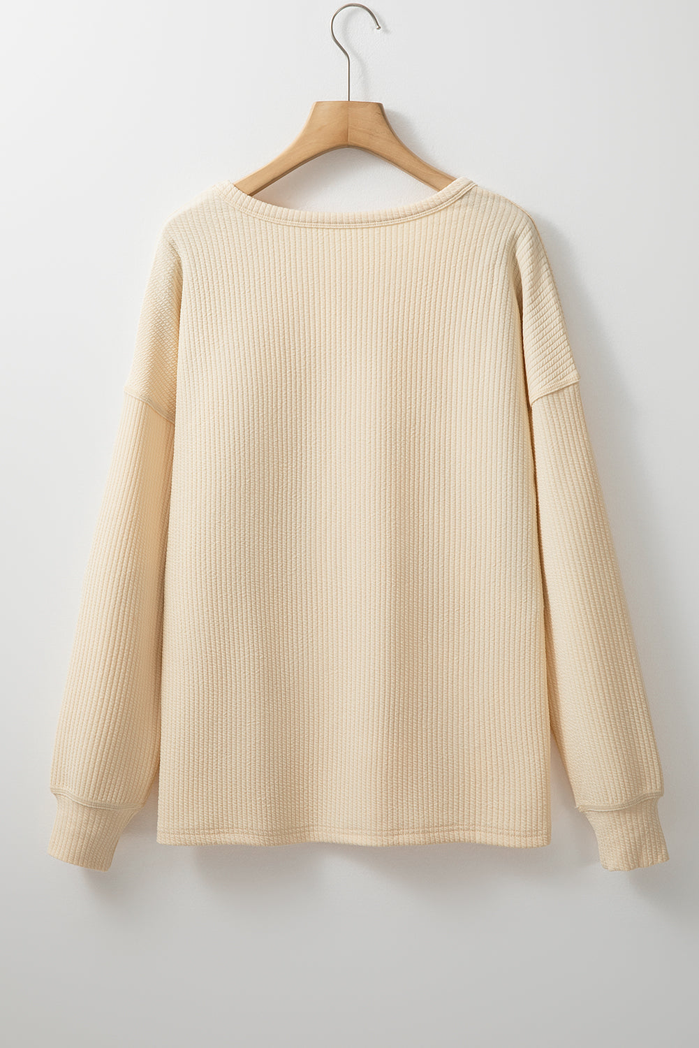 Solid Colour Corded Drop Shoulder Long Sleeve Top | Apricot