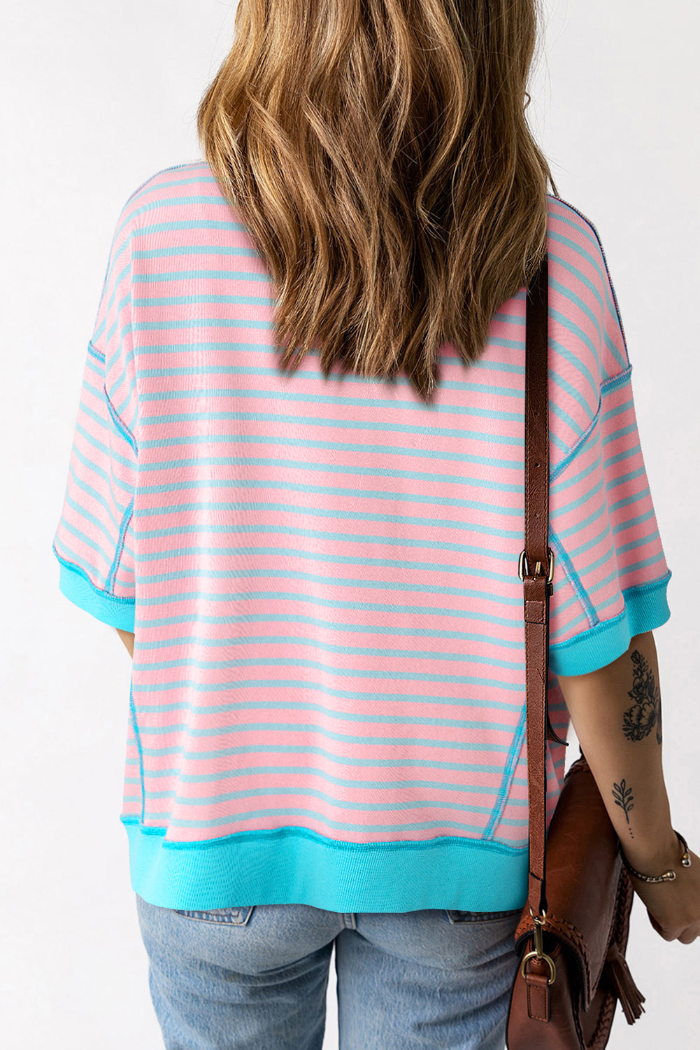 Sequin Western Cactus Boots Graphic Half Sleeve T Shirt | Pink Stripe