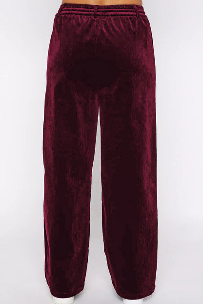 Solid Drawstring Waist Wide Leg Pants | Burgundy